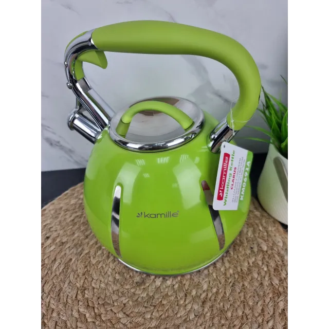 Чайник 3,0л зі свистком нерж.сталь ручка "soft-touch" (зел.беж.) 0691A ᐉ 0691A - Kamille - класна ціна в ProPosud