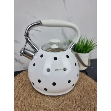 Чайник 3,0л со свистком нерж.сталь ручка soft-touch белый 0695WH ᐉ 0695WH - Kamille - класная цена в ProPosud
