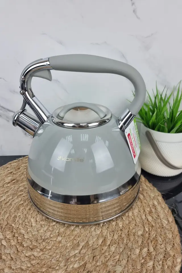 Чайник 2,7л со свистком нерж.сталь ручка soft-touch серый 0696GR ᐉ 0696GR - Kamille - класная цена в ProPosud