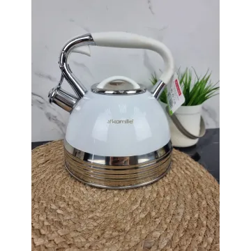 Чайник 2,7л со свистком нерж.сталь ручка soft-touch белый 0696WH ᐉ 0696WH - Kamille - класная цена в ProPosud