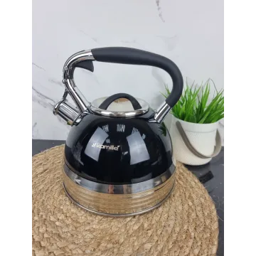 Чайник 2,7л со свистком нерж.сталь ручка "soft-touch" черный 0696BL ᐉ 0696BL - Kamille - класная цена в ProPosud