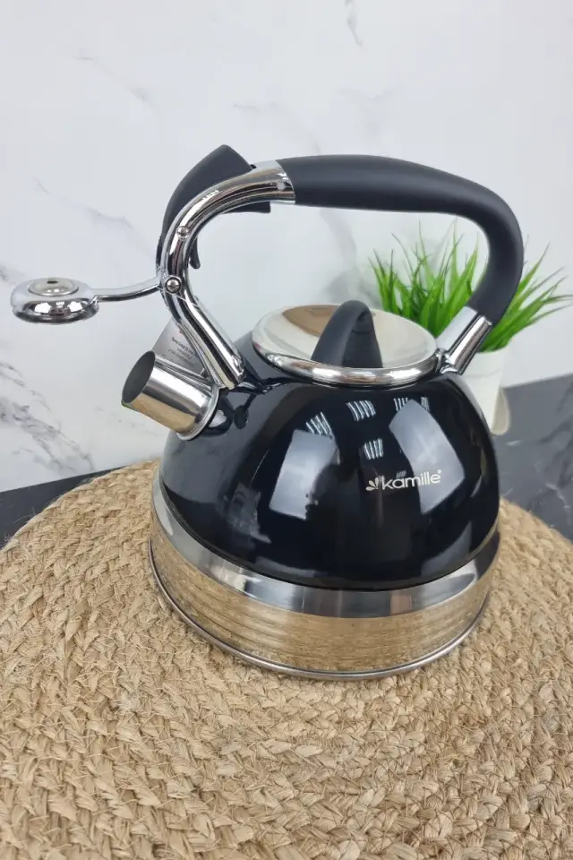 Чайник 2,7л зі свистком нерж.сталь ручка "soft-touch" (бiл.сір.чорн.) 0696BL ᐉ 0696BL - Kamille - класна ціна в ProPosud