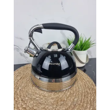 Чайник 2,7л со свистком нерж.сталь ручка "soft-touch" черный 0696BL ᐉ 0696BL - Kamille - класная цена в ProPosud 2