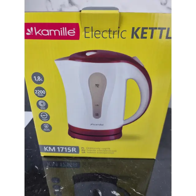 Электрочайник 1,8л 2200Вт пластик белый/красный 1715R ᐉ 1715R білий/червоний - Kamille - класная цена в ProPosud