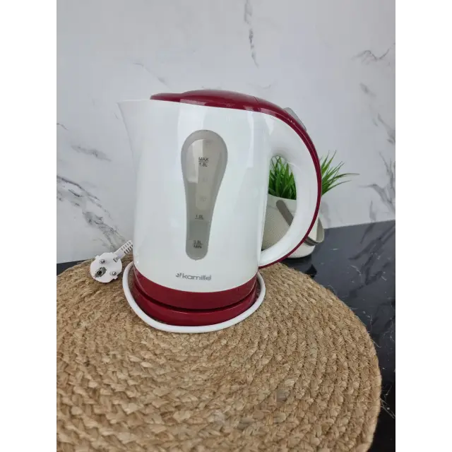 Электрочайник 1,8л 2200Вт пластик белый/красный 1715R ᐉ 1715R білий/червоний - Kamille - класная цена в ProPosud