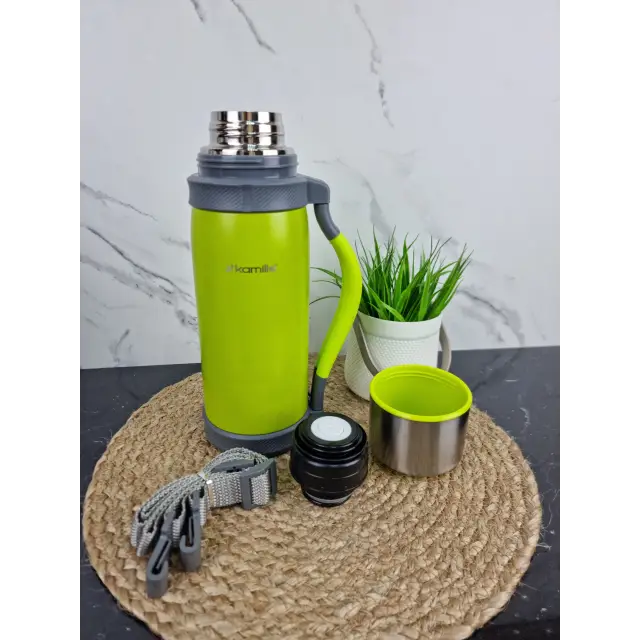 Термос 1200мл из нерж.стали с ручкой и ремешком 1 чашка (син.сал.черн.) 2015 ᐉ 2015 - Kamille - класная цена в ProPosud