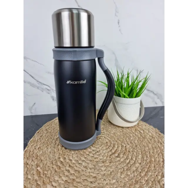 Термос 1200мл из нерж.стали с ручкой и ремешком 1 чашка (син.сал.черн.) 2015 ᐉ 2015 - Kamille - класная цена в ProPosud