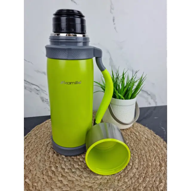 Термос 1200мл из нерж.стали с ручкой и ремешком 1 чашка (син.сал.черн.) 2015 ᐉ 2015 - Kamille - класная цена в ProPosud