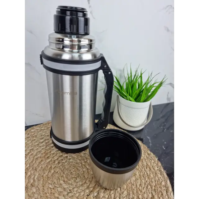 Термос 1500мл з нерж.сталі з ручкою і ремінцем 2091 ᐉ 2091 - Kamille - класна ціна в ProPosud