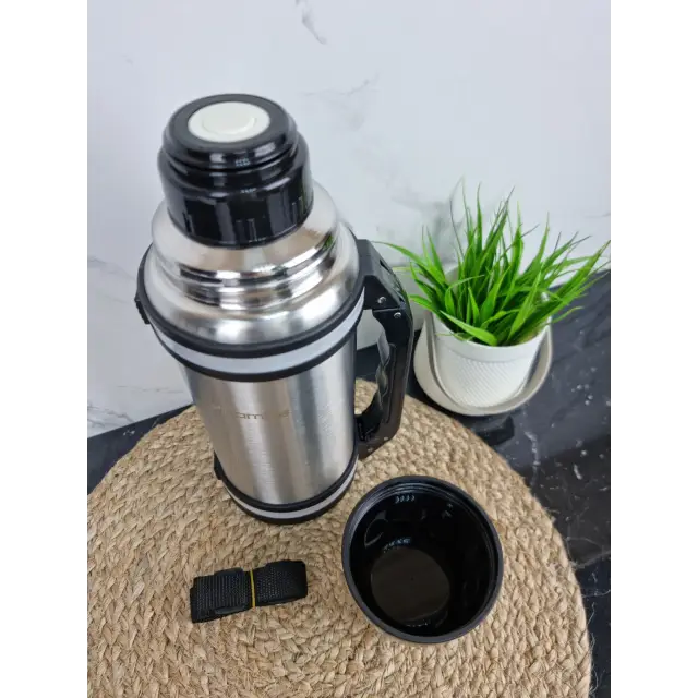 Термос 1500мл з нерж.сталі з ручкою і ремінцем 2091 ᐉ 2091 - Kamille - класна ціна в ProPosud