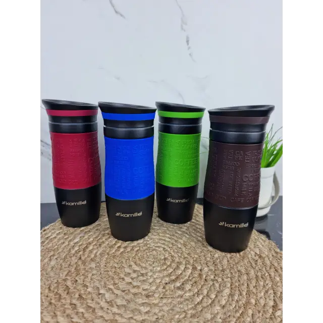 Термокружка 380мл из нерж.стали с TPR-вставкой (красн,син,коричн,зелен.) 2069А ᐉ 2069А - Kamille - класная цена в ProPosud