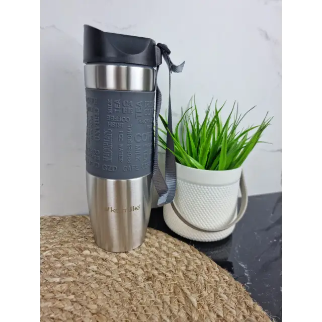 Термокухоль 480мл з нерж.сталі м'яка вставка з ремінцем (сір.фіол.блак.беж.) 2051 ᐉ 2051 - - класная цена в ProPosud