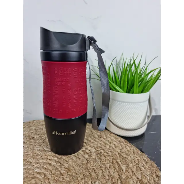 Термокружка 380мл из нерж.стали с TPR-вставкой с ремешком (красн.син.кор.зел.) 2052А ᐉ 2052А - Kamille - класная цена в ProPosud