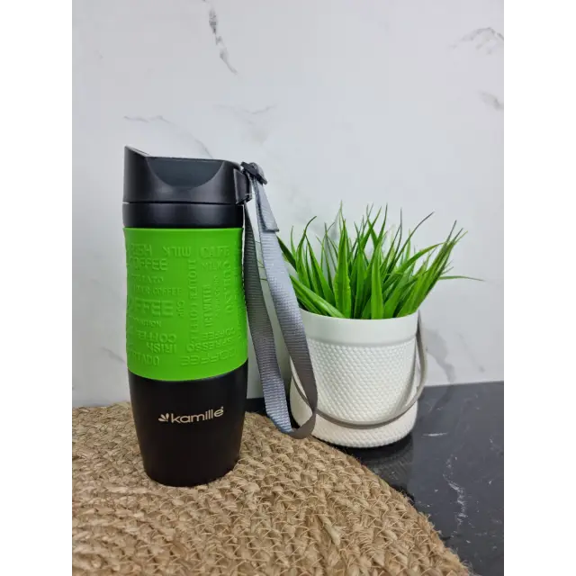 Термокружка 380мл из нерж.стали с TPR-вставкой с ремешком (красн.син.кор.зел.) 2052А ᐉ 2052А - Kamille - класная цена в ProPosud