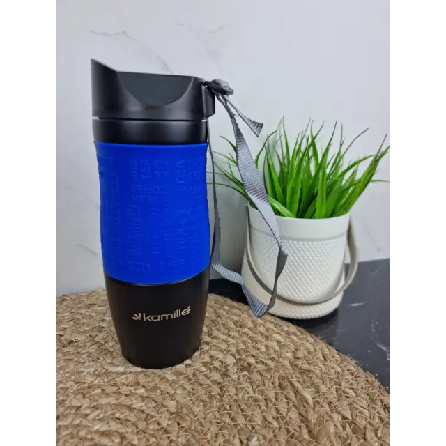 Термокружка 380мл из нерж.стали с TPR-вставкой с ремешком (красн.син.кор.зел.) 2052А ᐉ 2052А - Kamille - класная цена в ProPosud