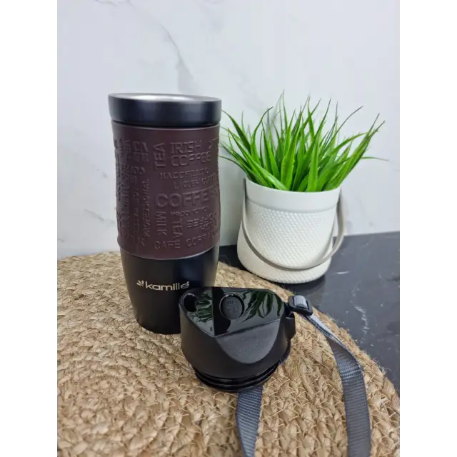 Термокружка 380мл из нерж.стали с TPR-вставкой с ремешком (красн.син.кор.зел.) 2052А ᐉ 2052А - Kamille - класная цена в ProPosud