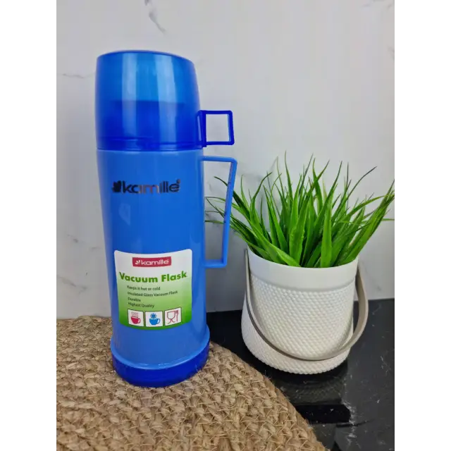 Термос 450мл пластиковий зі скляною колбою 1 чашка (син.зел.сірий) 2070 ᐉ 2070 - Kamille - класна ціна в ProPosud