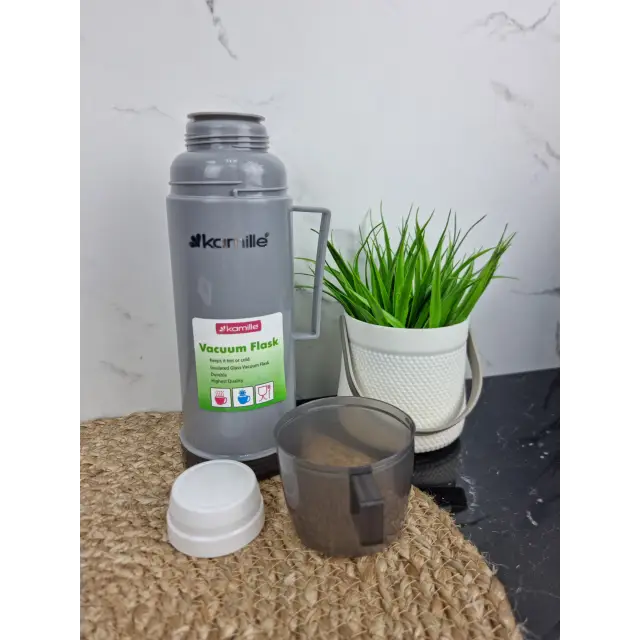 Термос 450мл пластиковий зі скляною колбою 1 чашка (син.зел.сірий) 2070 ᐉ 2070 - Kamille - класна ціна в ProPosud