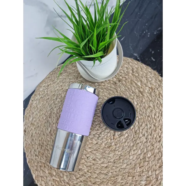 Термокухоль 380мл з нерж.сталі з TPR-вставкою (ментол блакит. ліловий сірий) 2153 ᐉ 2153 - Kamille - класна ціна в ProPosud