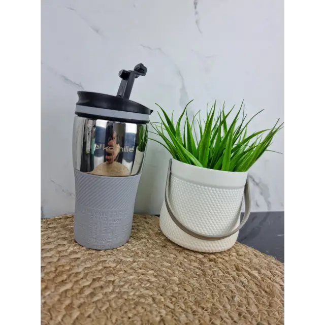 Термокружка 320мл из нерж.стали с TPR-вставкой (ментол голуб. лиловый серый) 2155 ᐉ 2155 - Kamille - класная цена в ProPosud