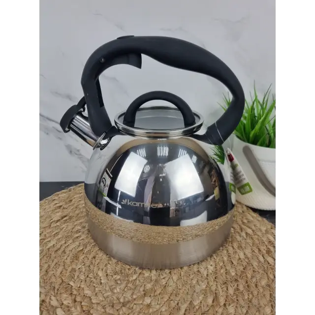 Чайник 2,7л зі свистком нерж.сталь ручка чорний бакеліт 1089 ᐉ 1089 - Kamille - класна ціна в ProPosud