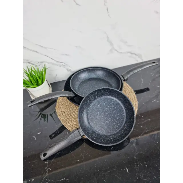 Набор сковородок 20см 24см 28см антипр.покрытие Black marble 4124 ᐉ 4124 - Kamille - класная цена в ProPosud