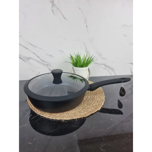 Сковородка глубокая 24см антипр.брилиант.покрытие стек.крышка EB-3491