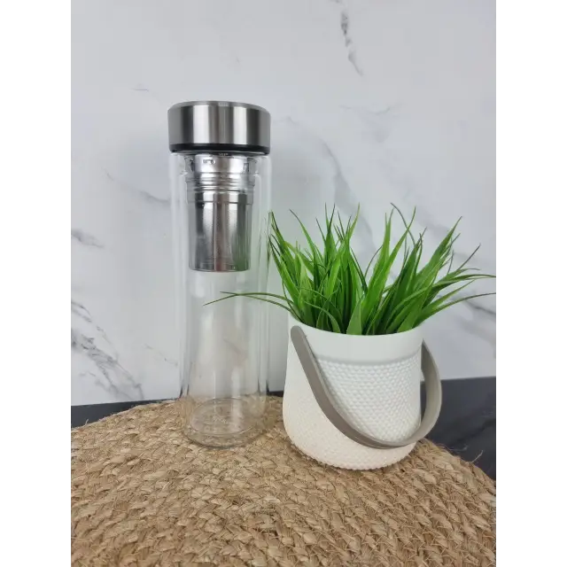 Пляшка із сітечком 450мл кришка нерж.сталь скло 9021 ᐉ 9021 - - класна ціна в ProPosud