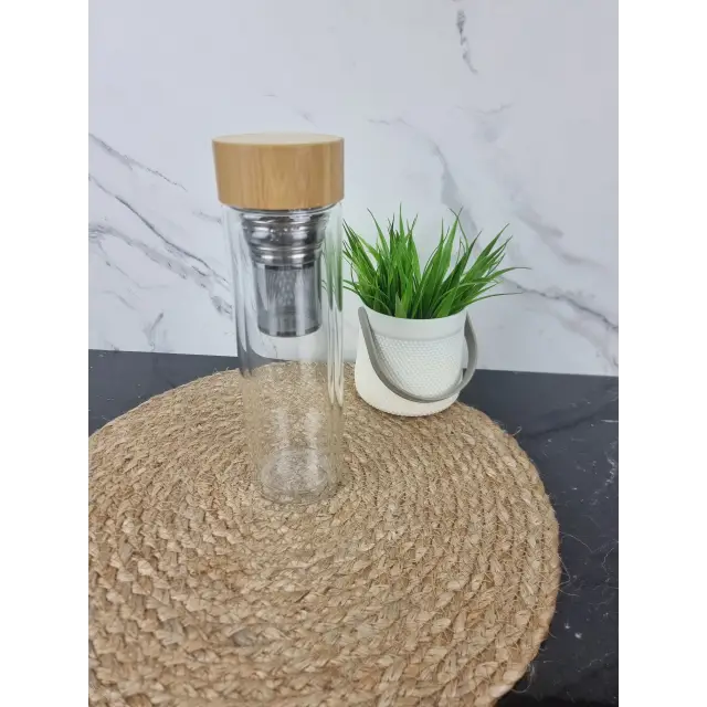 Пляшка із сітечком 450мл кришка бамбук скло 9020 ᐉ 9020 - - класна ціна в ProPosud