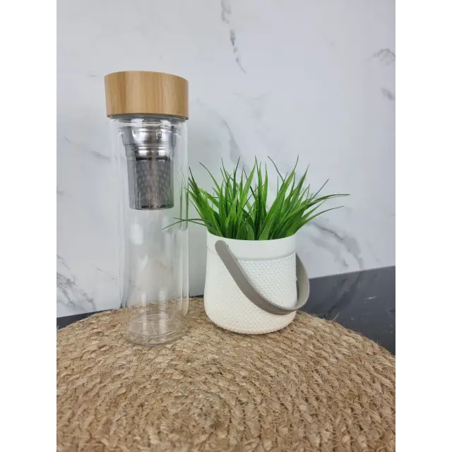 Пляшка із сітечком 450мл кришка бамбук скло 9020 ᐉ 9020 - - класна ціна в ProPosud