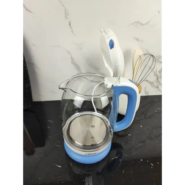Електрочайник 1,7л 2000Вт скло Blue MR-056 ᐉ MR-056 Blue - - класна ціна в ProPosud