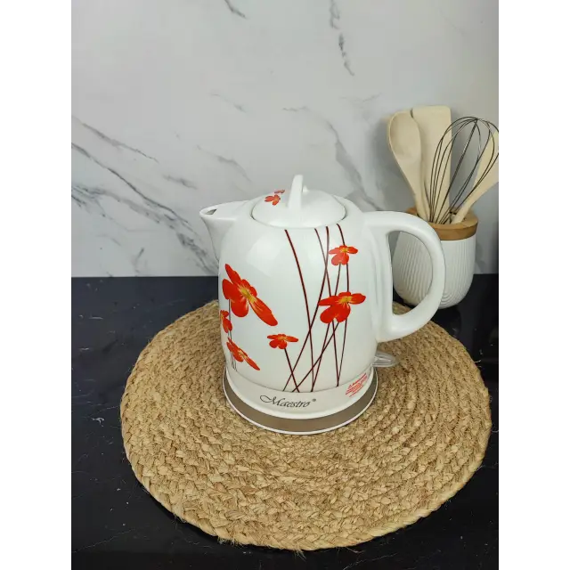 Електрочайник 1,5л 1200Вт кераміка Red Flowers MR-066 ᐉ MR-066 Red Flowers - - класна ціна в ProPosud