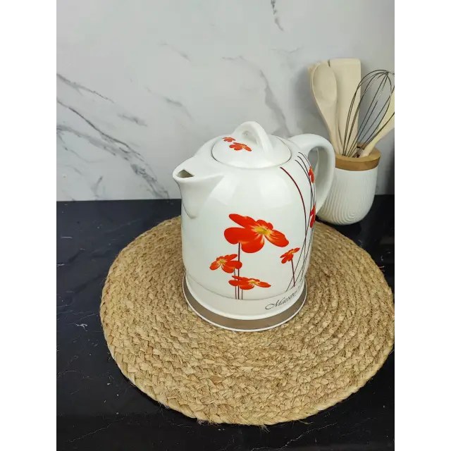 Електрочайник 1,5л 1200Вт кераміка Red Flowers MR-066 ᐉ MR-066 Red Flowers - - класна ціна в ProPosud