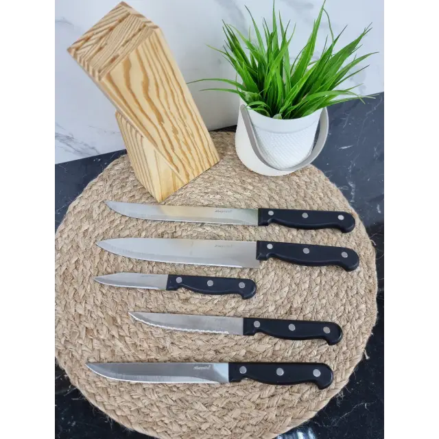 Набір ножів 6-пр. нерж.сталь на дерев'яній підставці 5121 ᐉ 5121 - - класна ціна в ProPosud