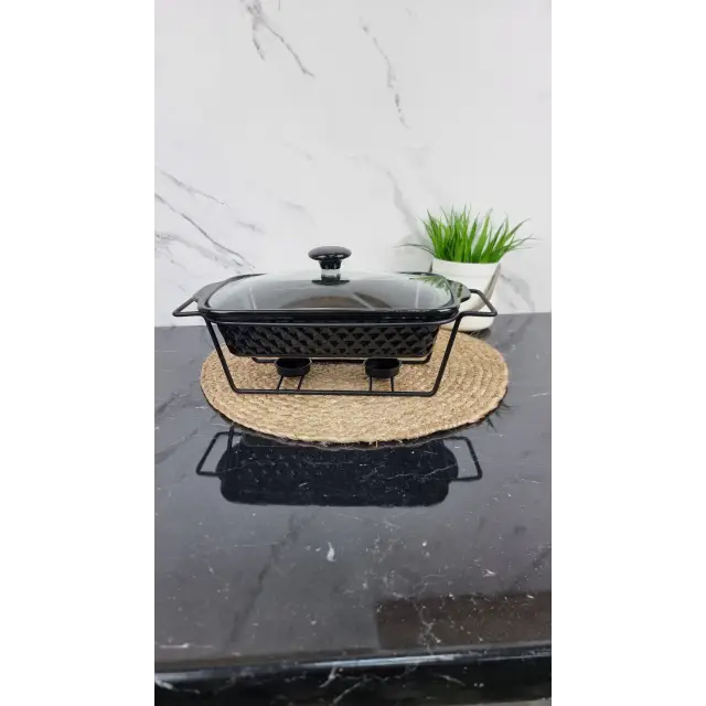 Марміт 2,0л 36см прямокутний керамічний скл.кришка чорний 6421 ᐉ 6421 - - класна ціна в ProPosud