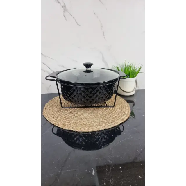 Марміт 3,5л круглий керамічний скл.кришка чорний 6427 ᐉ 6427 - - класна ціна в ProPosud