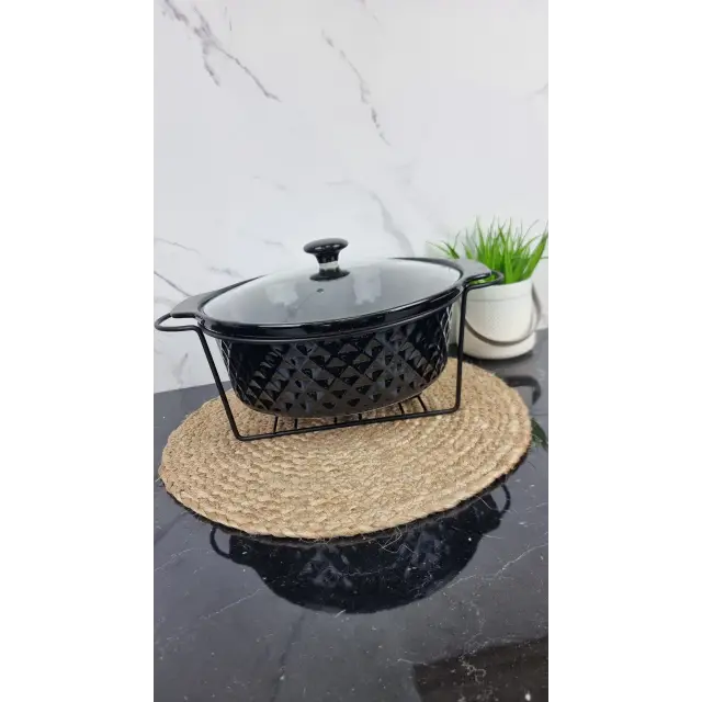 Марміт 3,5л круглий керамічний скл.кришка чорний 6427 ᐉ 6427 - - класна ціна в ProPosud