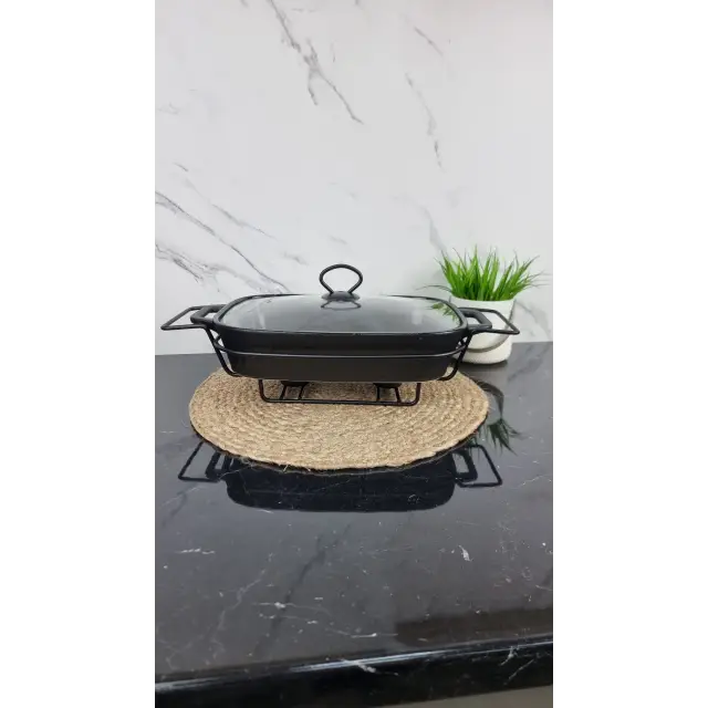 Мармит 2,5л 43см прямоугольный керамический стекл.крышка черный 6428 ᐉ 6428 - - класная цена в ProPosud