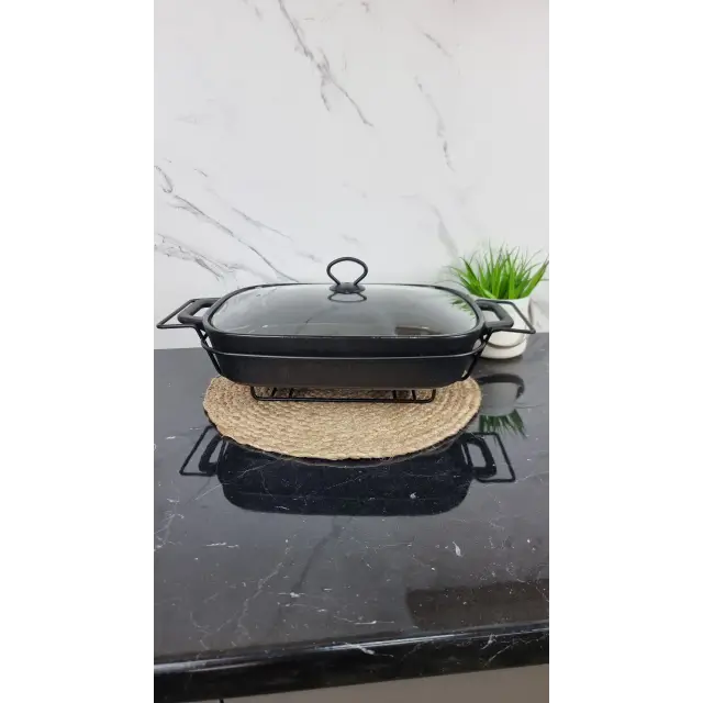 Марміт 3,5л 49см прямокутний керамічний скл.кришка чорний 6429 ᐉ 6429 - - класна ціна в ProPosud