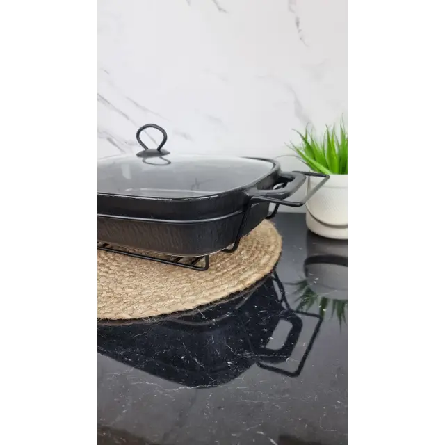 Марміт 3,5л 49см прямокутний керамічний скл.кришка чорний 6429 ᐉ 6429 - - класна ціна в ProPosud