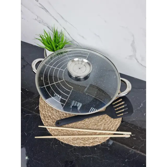 Казан чавунний WOK 3,6л антипр.покриття скл.кришка (мармур) 4806MR ᐉ 4806MR - - класна ціна в ProPosud