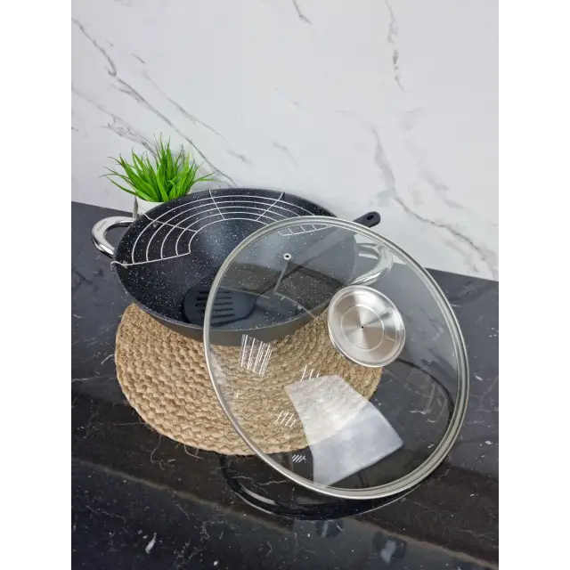 Казан чавунний WOK 4,5л антипр.покриття скл.кришка (мармур) 4807MR ᐉ 4807MR - - класна ціна в ProPosud