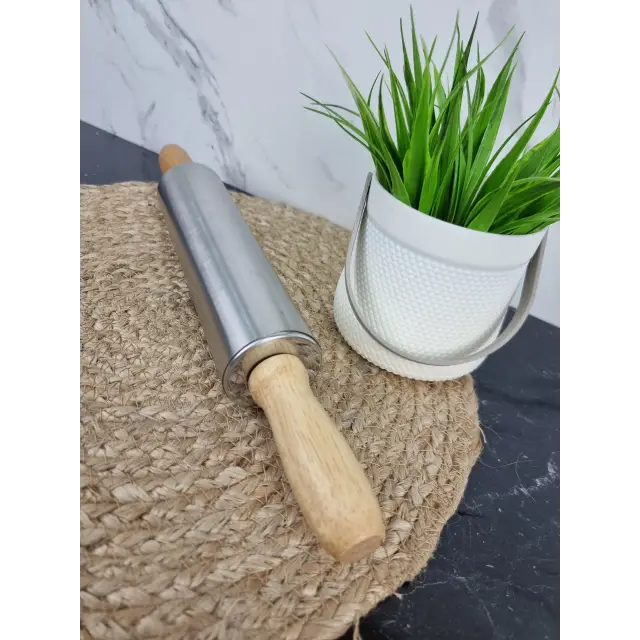 Скалка для теста 38*5см с вращением дерево/нерж.сталь 7777 ᐉ 7777 - - класная цена в ProPosud