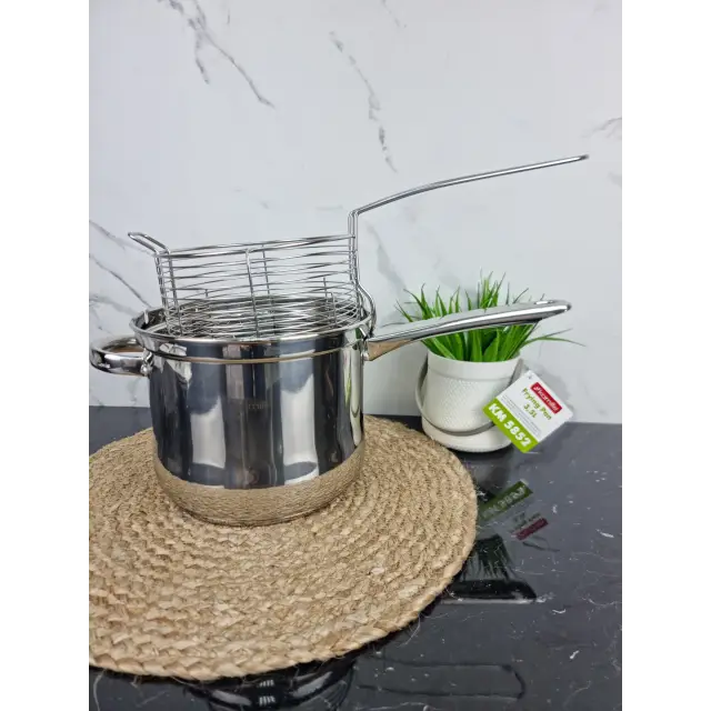 Кастрюля-фритюрница 3,5л 18*15см нерж.сталь стекл.крышка 5852 ᐉ 5852 - - класная цена в ProPosud