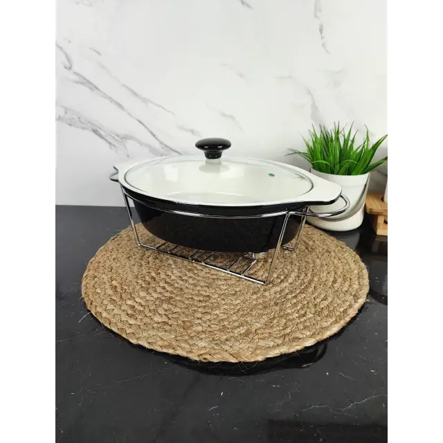 Марміт 1,5л 32,5см овальний керамічний скл.кришка Black MR-11361-74 ᐉ MR-11361-74 Black - - класная цена в ProPosud