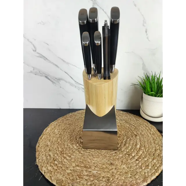 Набір ножів 7-пр. на дерев'яній підставці пласт.ручки MR-1421 ᐉ MR-1421 - - класная цена в ProPosud