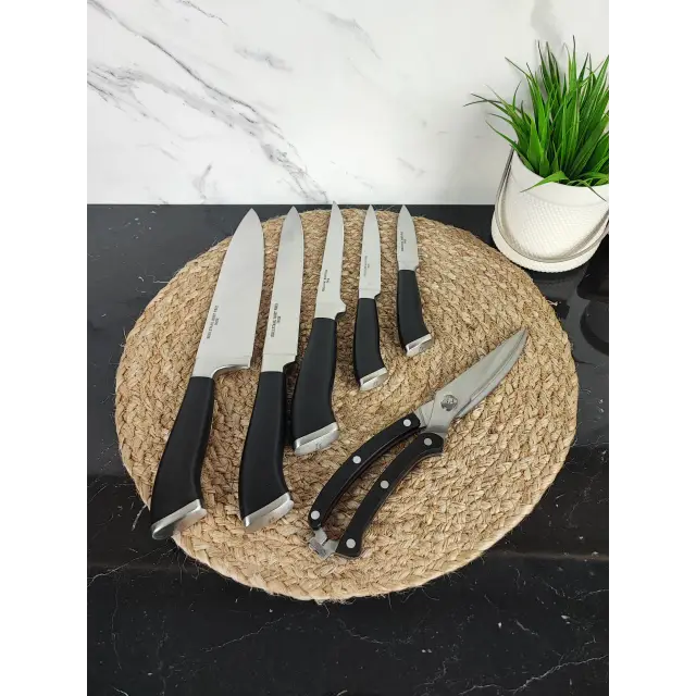 Набір ножів 7-пр. на дерев'яній підставці пласт.ручки MR-1421 ᐉ MR-1421 - - класная цена в ProPosud