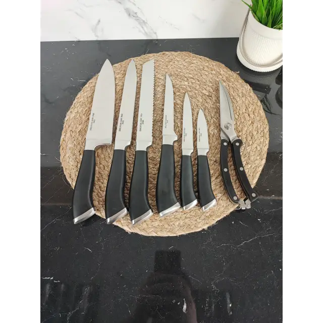 Набір ножів 8-пр. на дерев'яній підставці пласт.ручки MR-1422 ᐉ MR-1422 - - класная цена в ProPosud