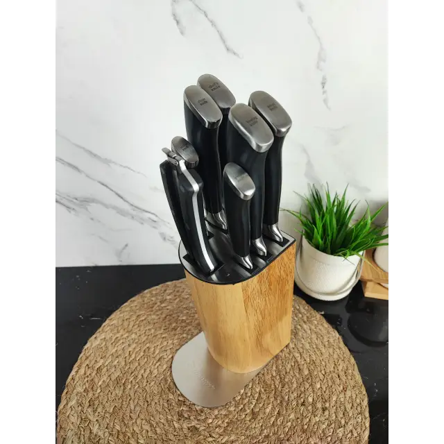 Набір ножів 8-пр. на дерев'яній підставці пласт.ручки MR-1422 ᐉ MR-1422 - - класная цена в ProPosud