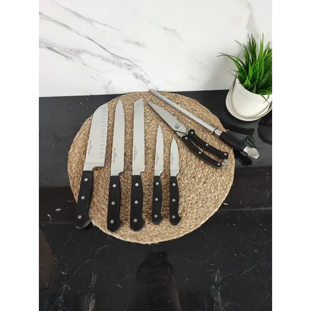 Набір ножів 8-пр. на дерев'яній підставці пласт.ручки MR-1423 ᐉ MR-1423 - - класная цена в ProPosud